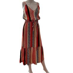 GAP Orange Yellow Smocked Stripe Abstract Sleeveless Midi Summer Dress XS